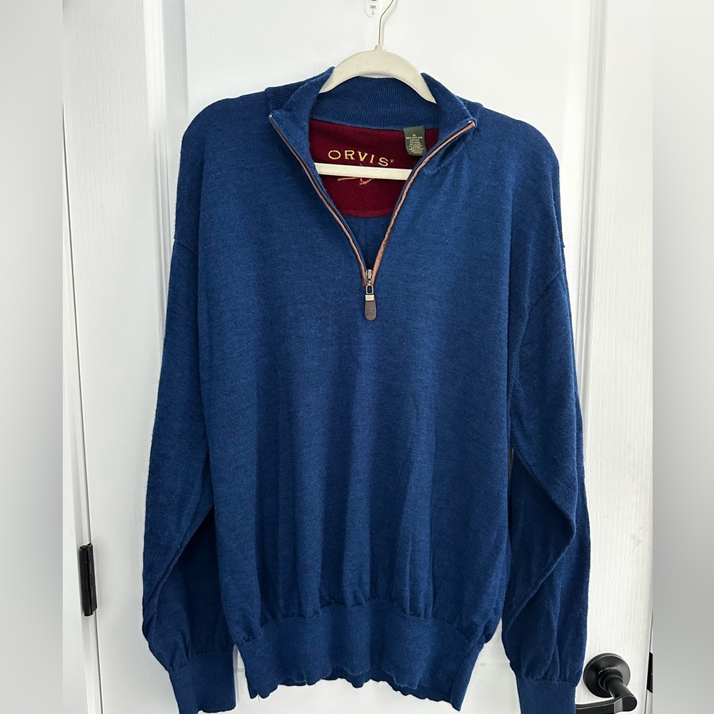Orvis Men's 1/4 Zip-Up Sweater- Deep Blue XL WOOL